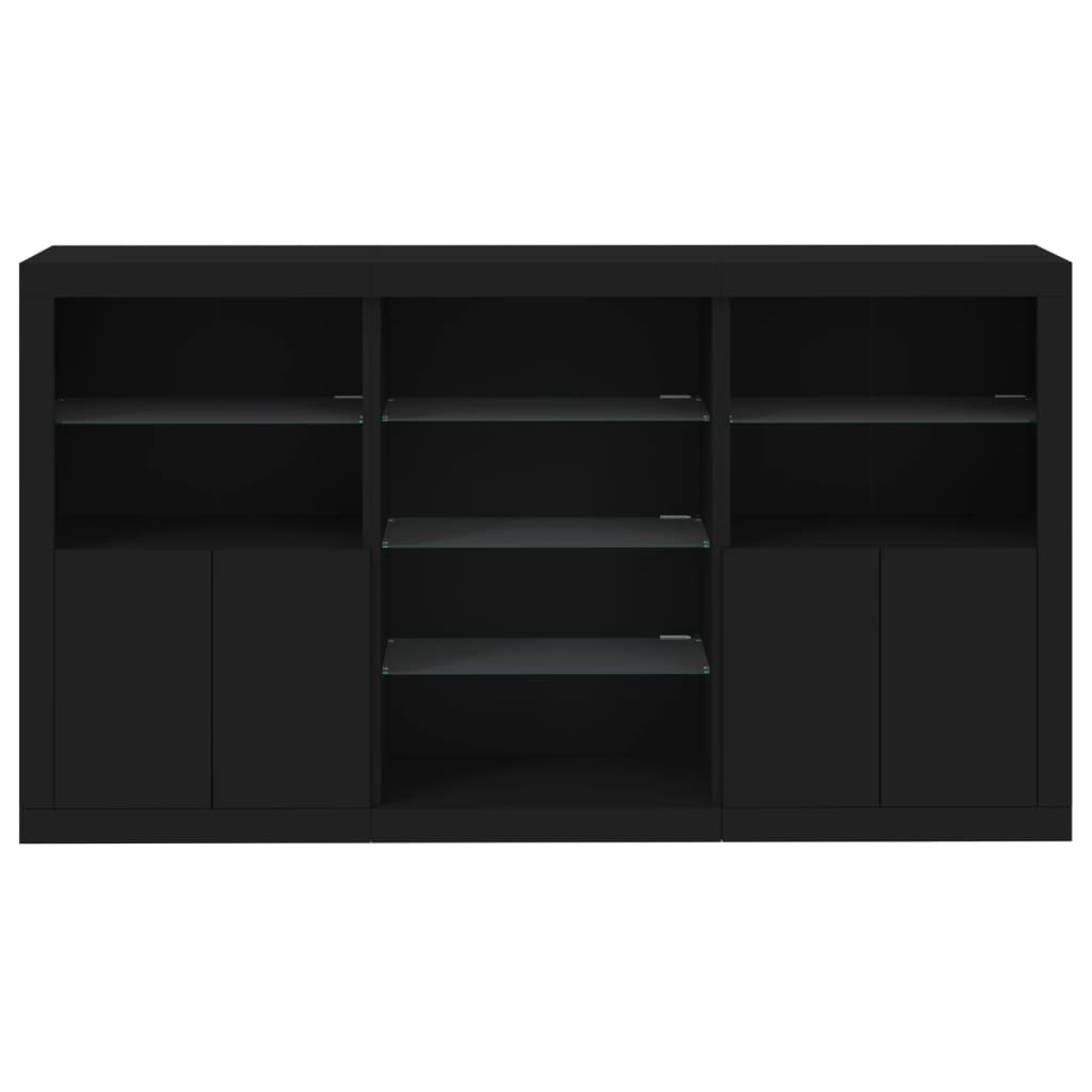 Skjenk Svart med LED-lys 181,5x37x100 cm