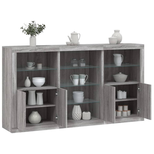 Skjenk Sonoma Grå med LED-lys 181,5x37x100 cm