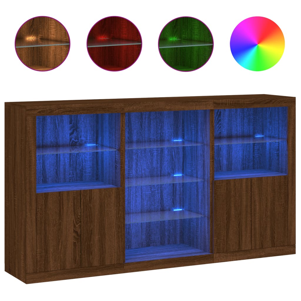 Skjenk Brun Eik med LED-lys 181,5x37x100 cm