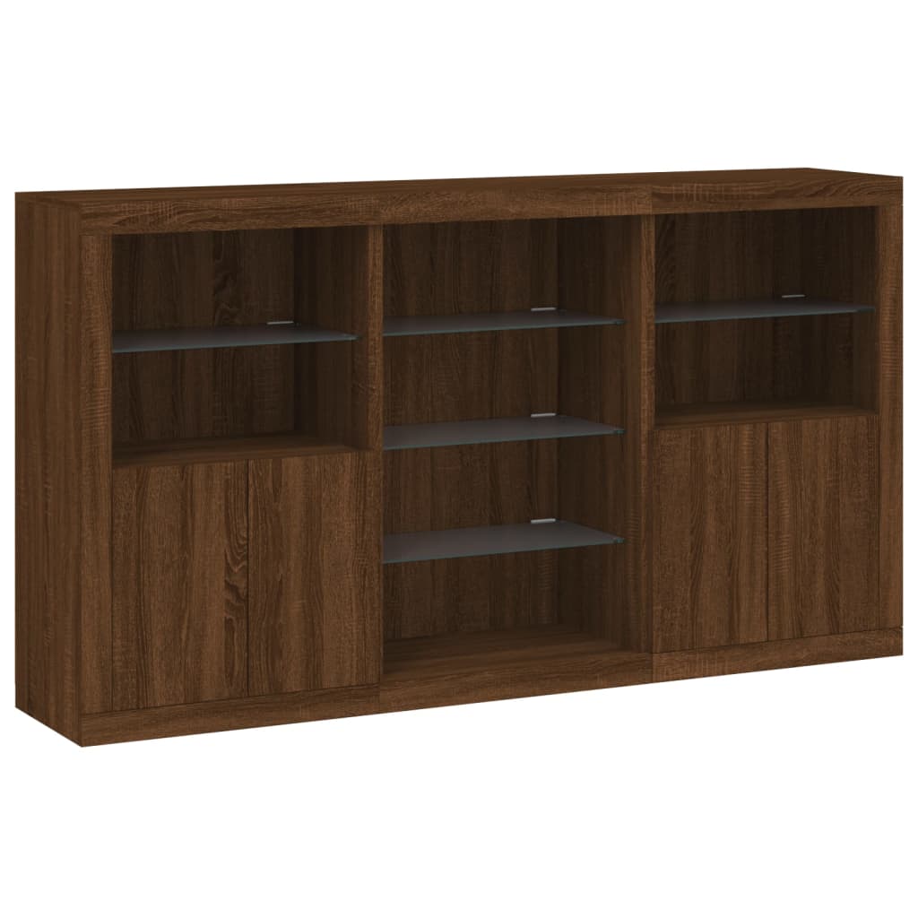 Skjenk Brun Eik med LED-lys 181,5x37x100 cm