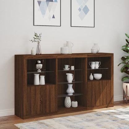 Skjenk Brun Eik med LED-lys 181,5x37x100 cm
