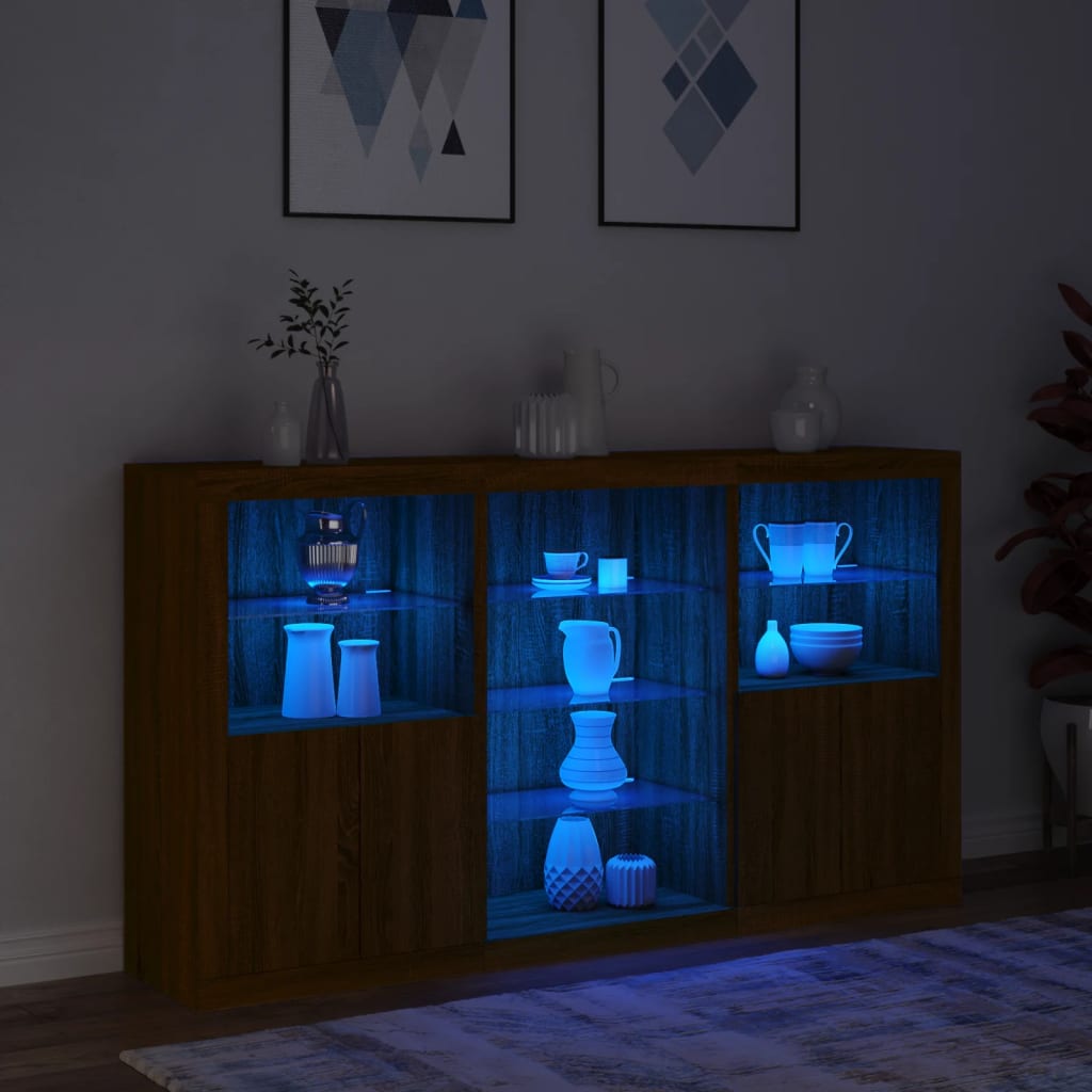 Skjenk Brun Eik med LED-lys 181,5x37x100 cm
