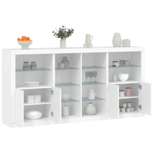 Skjenk Hvit med LED-lys 202x37x100 cm