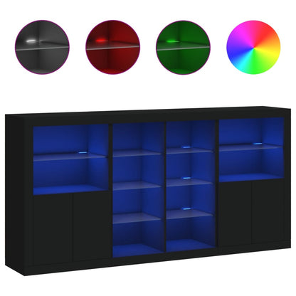 Skjenk Svart med LED-lys 202x37x100 cm