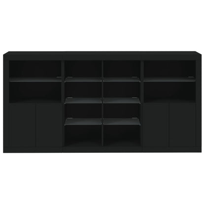 Skjenk Svart med LED-lys 202x37x100 cm