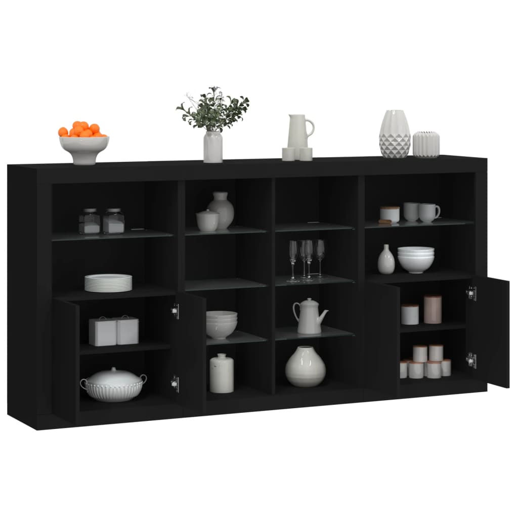 Skjenk Svart med LED-lys 202x37x100 cm