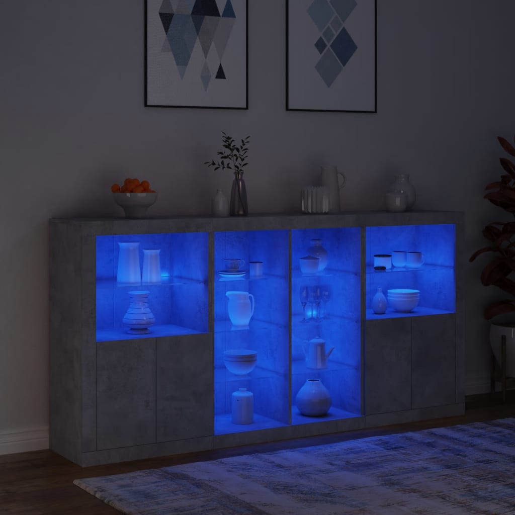 Skjenk Betonggrå med LED-lys 202x37x100 cm