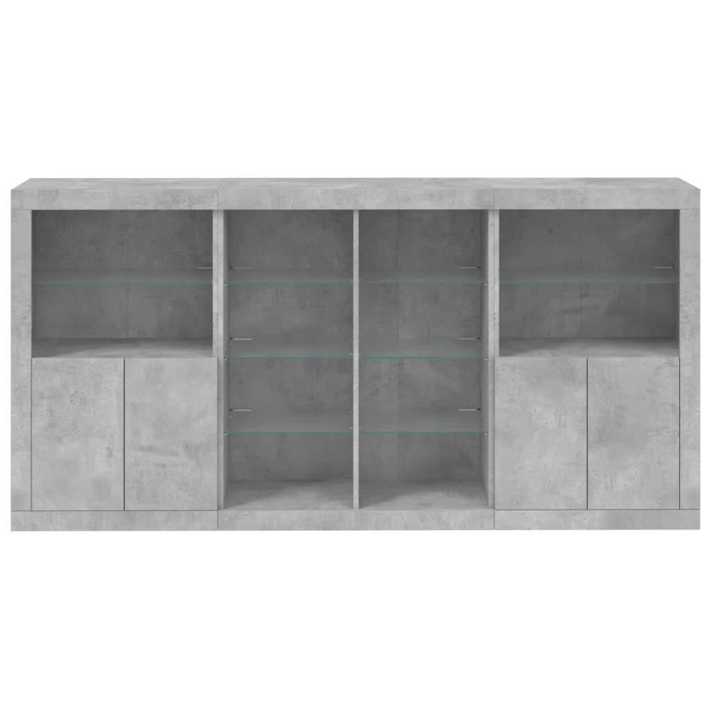 Skjenk Betonggrå med LED-lys 202x37x100 cm