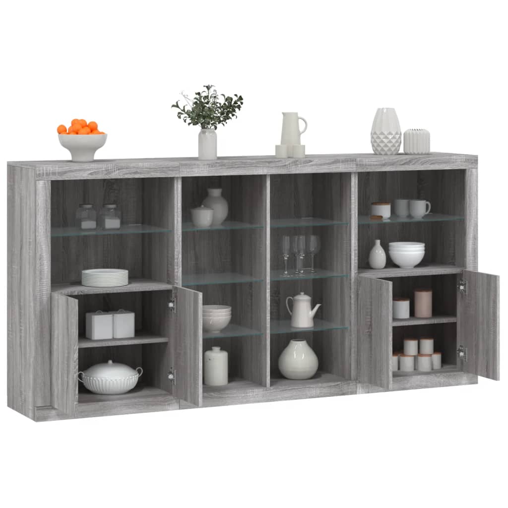 Skjenk Sonoma Grå med LED-lys 202x37x100 cm