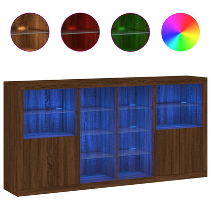 Skjenk Brun Eik med LED-lys 202x37x100 cm