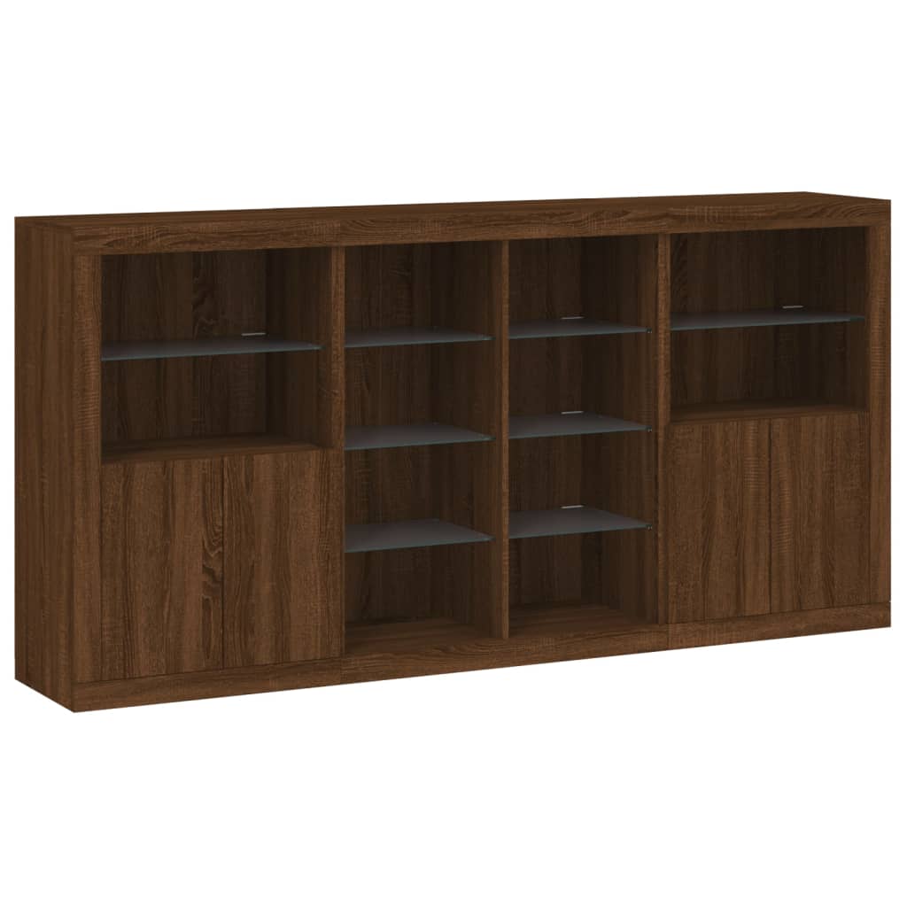 Skjenk Brun Eik med LED-lys 202x37x100 cm