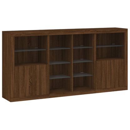 Skjenk Brun Eik med LED-lys 202x37x100 cm