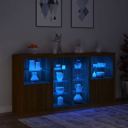 Skjenk Brun Eik med LED-lys 202x37x100 cm