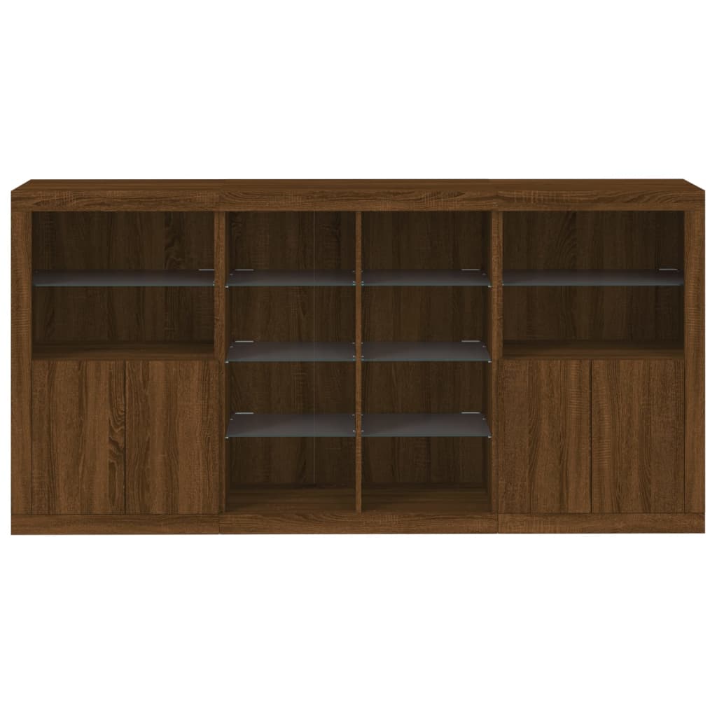 Skjenk Brun Eik med LED-lys 202x37x100 cm