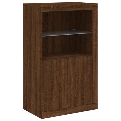 Skjenk Brun Eik med LED-lys 202x37x100 cm