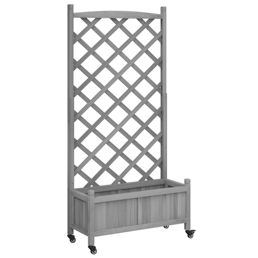 Plantekasse med espalier og hjul grå heltre gran