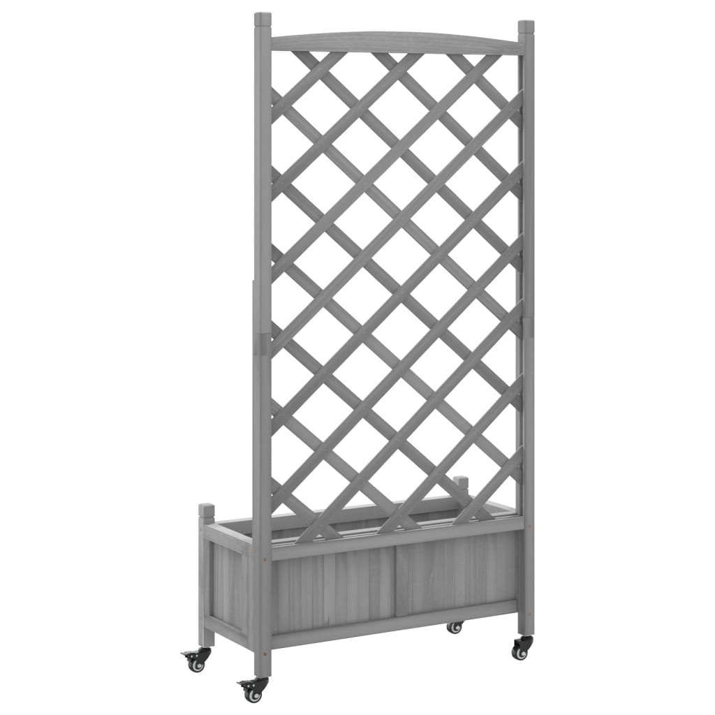 Plantekasse med espalier og hjul grå heltre gran