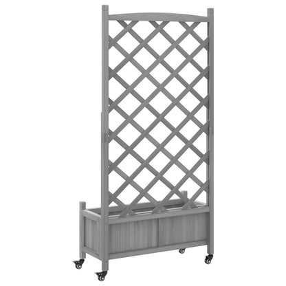Plantekasse med espalier og hjul grå heltre gran