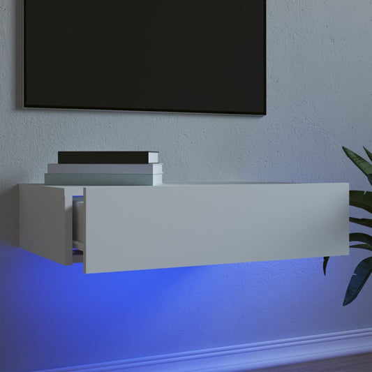 TV-Møbel Hvit TV-benk med LED-lys 60x35x15,5 cm