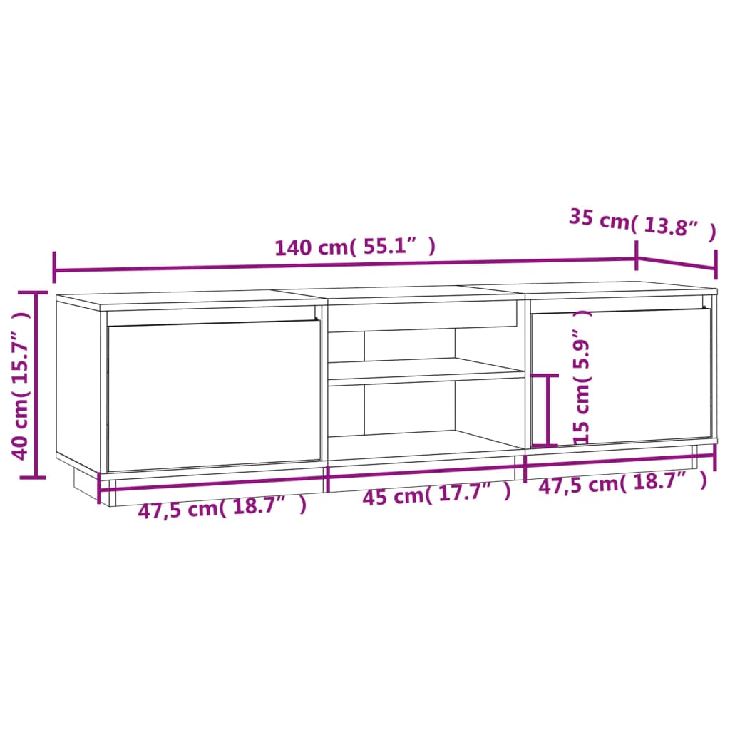TV-Møbel Hvit TV-benk 140x35x40 cm heltre furu
