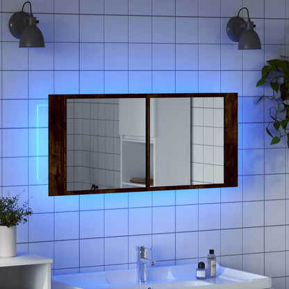 Baderomsspeil LED Speilskap til baderom Røkt Eik 100x12x45 cm