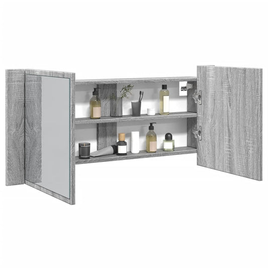 Baderomsspeil LED Speilskap for baderom Sonoma Grå 100x12x45 cm