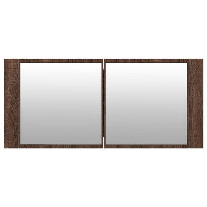 Baderomsspeil LED Speilskap for baderom Brun Eik 100x12x45 cm