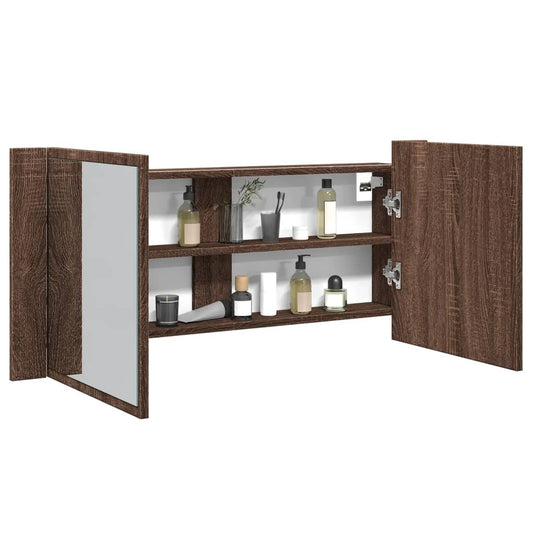 Baderomsspeil LED Speilskap for baderom Brun Eik 100x12x45 cm