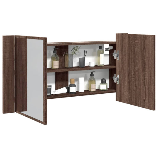 Baderomsspeil LED Skap Brun Eik 90x12x45 cm akryl