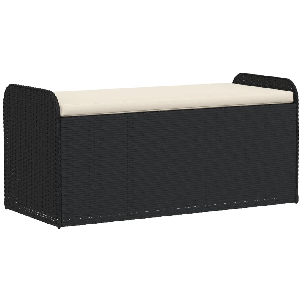 Putekasse Kunstrotting Oppbevaringsbenk med pute svart 115x51x52 cm polyrotting