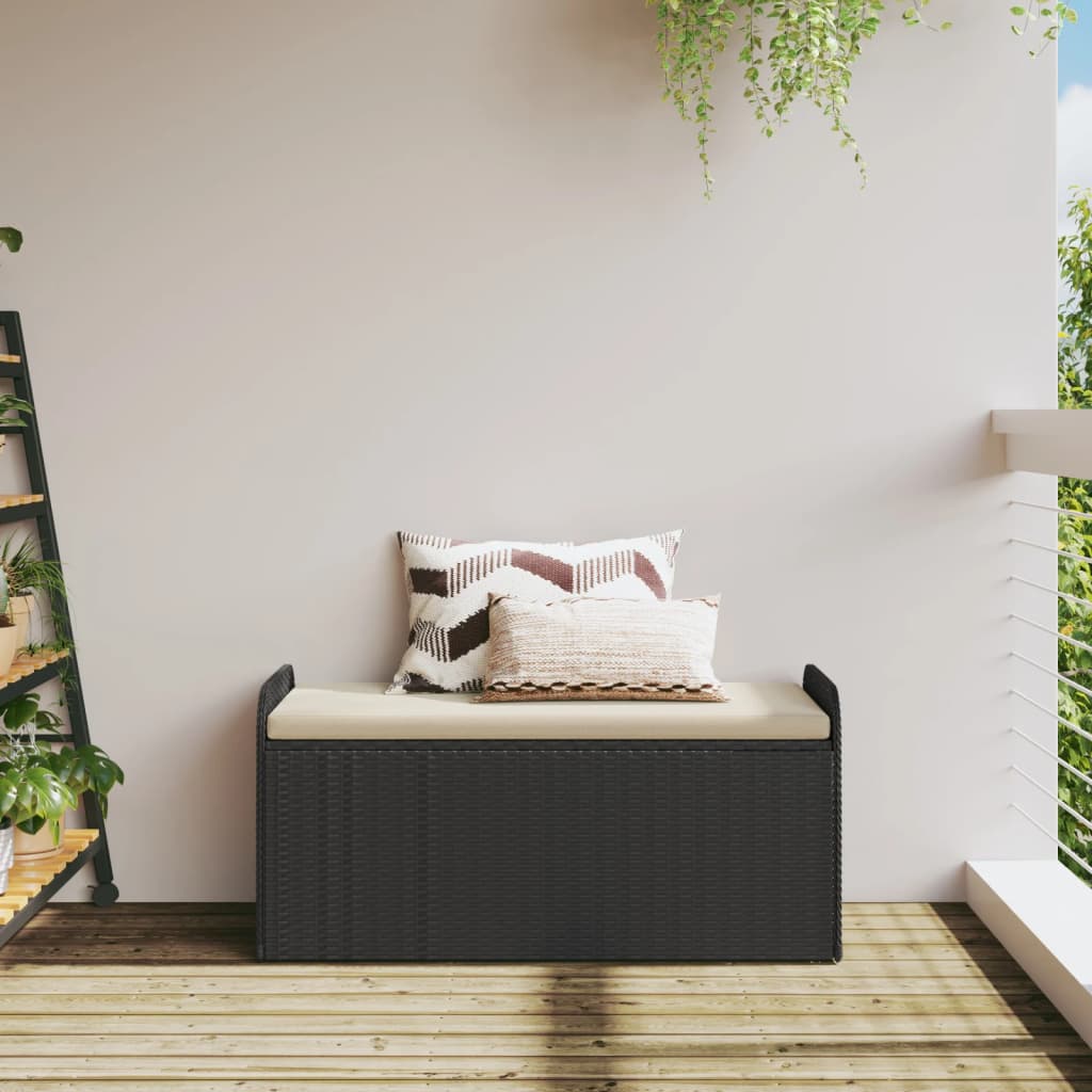 Putekasse Kunstrotting Oppbevaringsbenk med pute svart 115x51x52 cm polyrotting