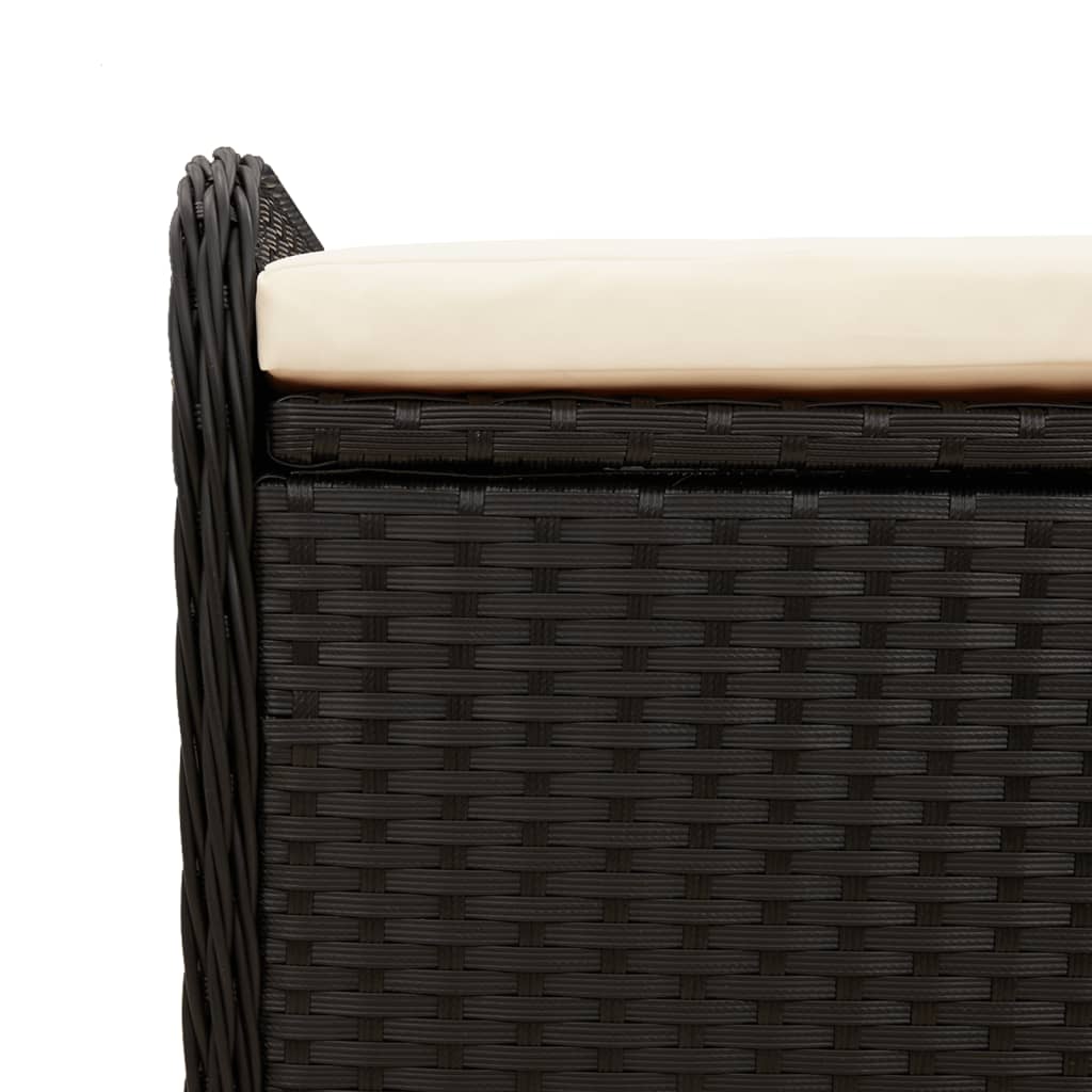 Putekasse Kunstrotting Oppbevaringsbenk med pute svart 115x51x52 cm polyrotting