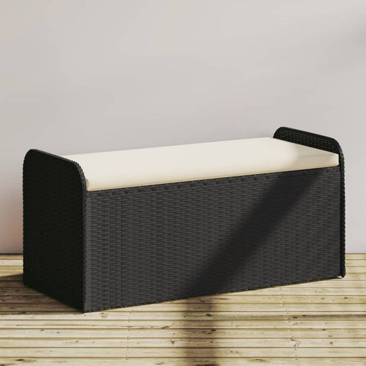 Putekasse Kunstrotting Oppbevaringsbenk med pute svart 115x51x52 cm polyrotting