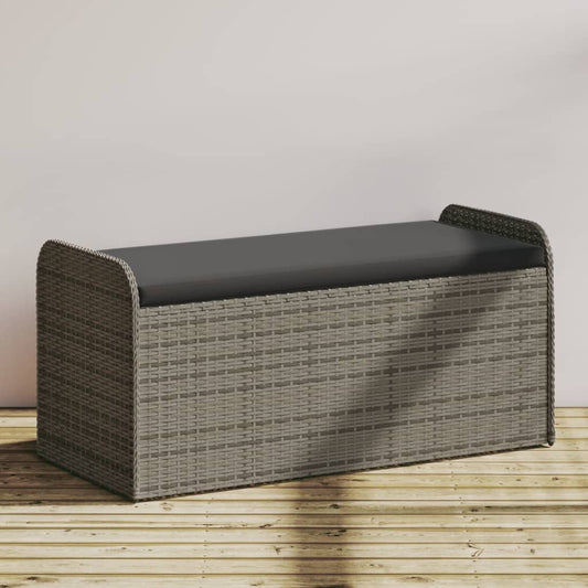Putekasse Kunstrotting Oppbevaringsbenk med pute grå 115x51x52 cm polyrotting