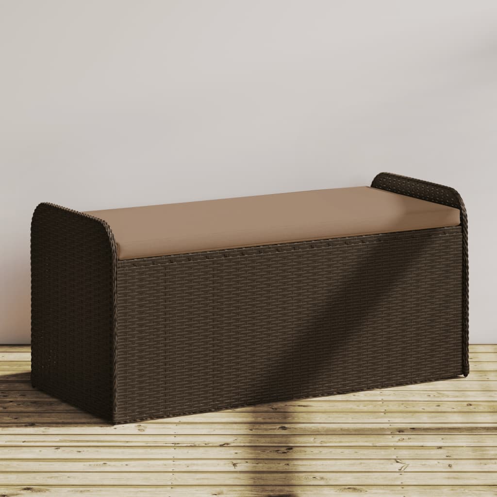 Oppbevaringsbenk Brun med pute 115x51x52 cm polyrotting