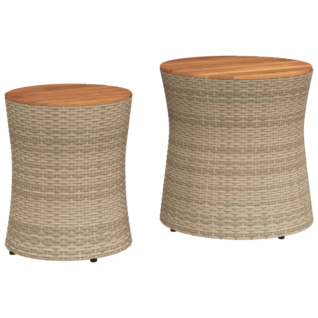 Utendørs sidebord med treplate 2 stk beige polyrotting