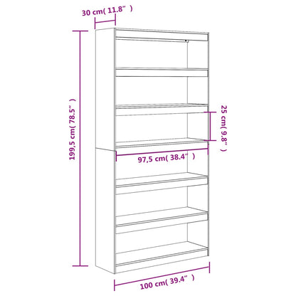 Bokhylle Tre Romdeler 100x30x199,5 cm heltre furu