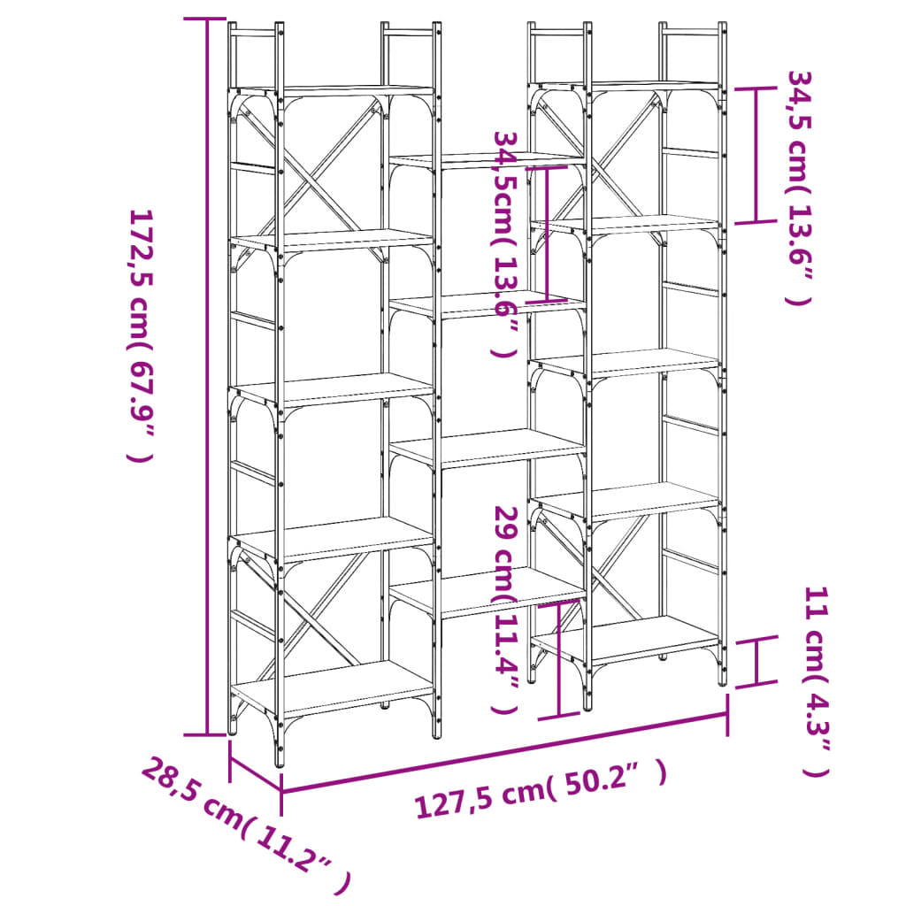 Bokhylle Brun Eik 127,5x28,5x172,5 cm