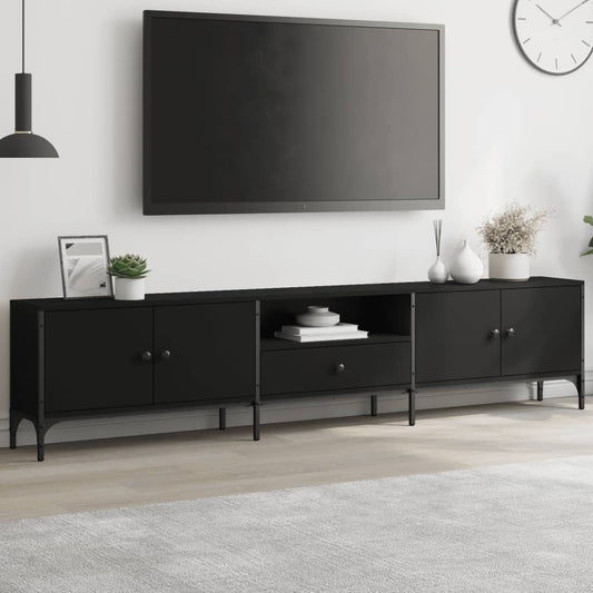 TV-Møbel Svart TV-benk med skuff 200x25x44 cm