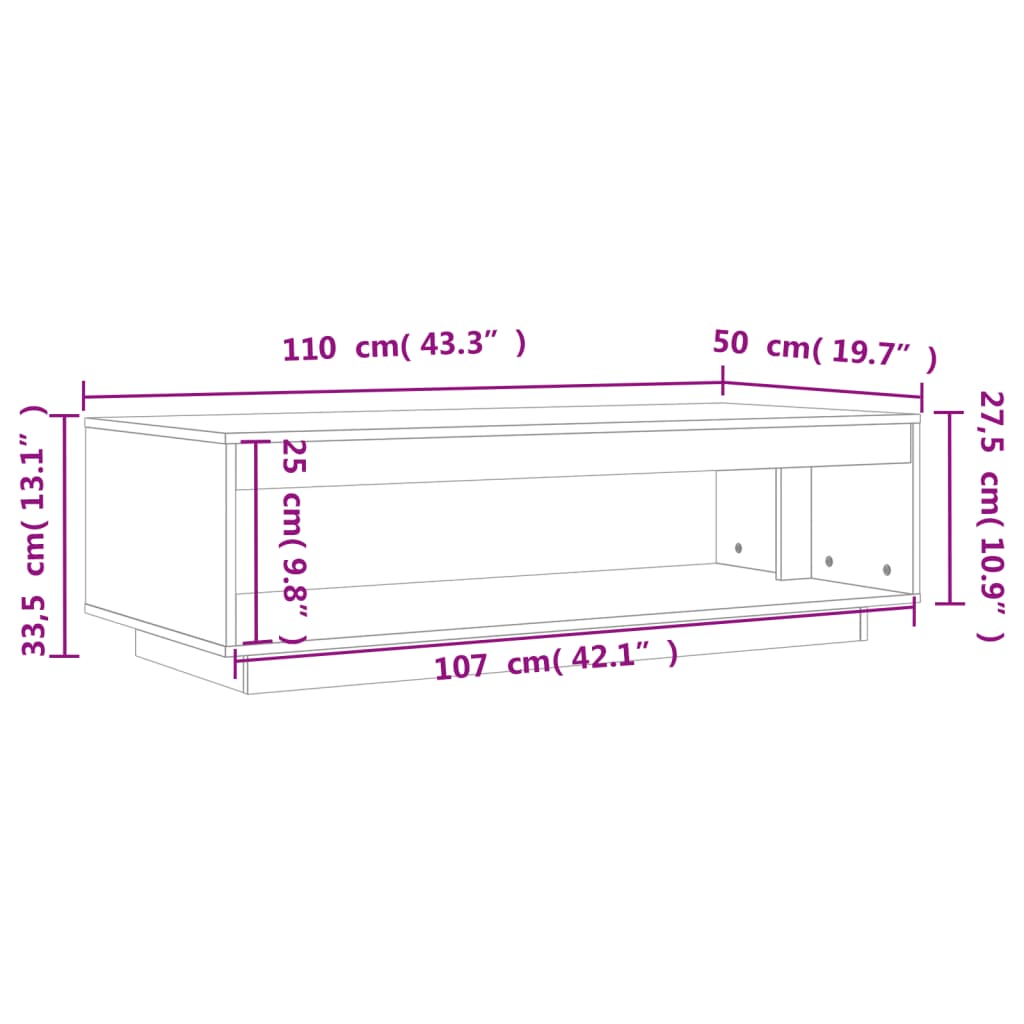 Salongbord Sofabord Tre heltre furu voksbrun 110x50x33,5 cm