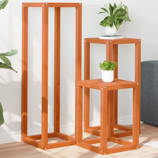 Blomsterstativ 3 stk voksbrun heltre furu