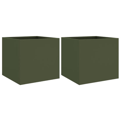 Plantekasser 2 stk olivengrønn 32x30x29 cm stål