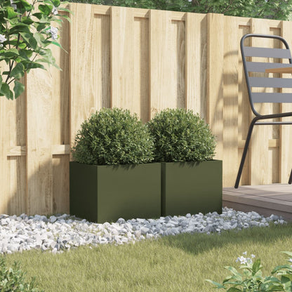 Plantekasser 2 stk olivengrønn 32x30x29 cm stål