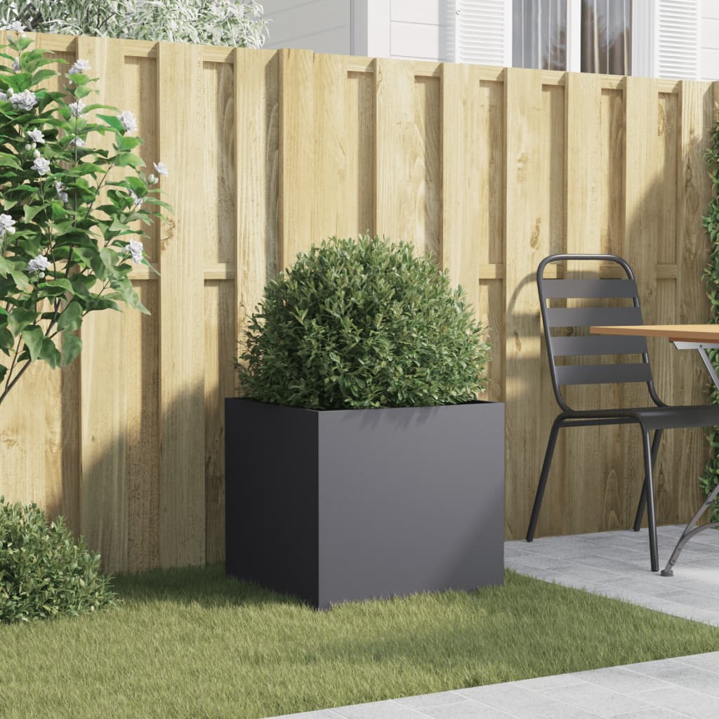 Utendørs Blomsterkasse Plantekasse Metall antrasitt 49x47x46 cm stål
