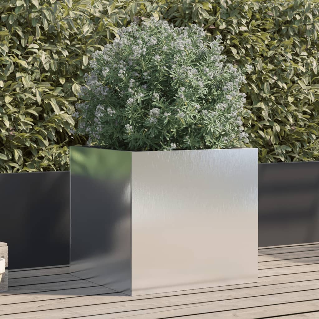 Utendørs Blomsterkasse Plantekasse Metall sølv 49x47x46 cm rustfritt stål