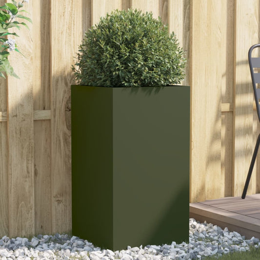 Utendørs Blomsterkasse Plantekasse Metall olivengrønn 42x38x75 cm stål