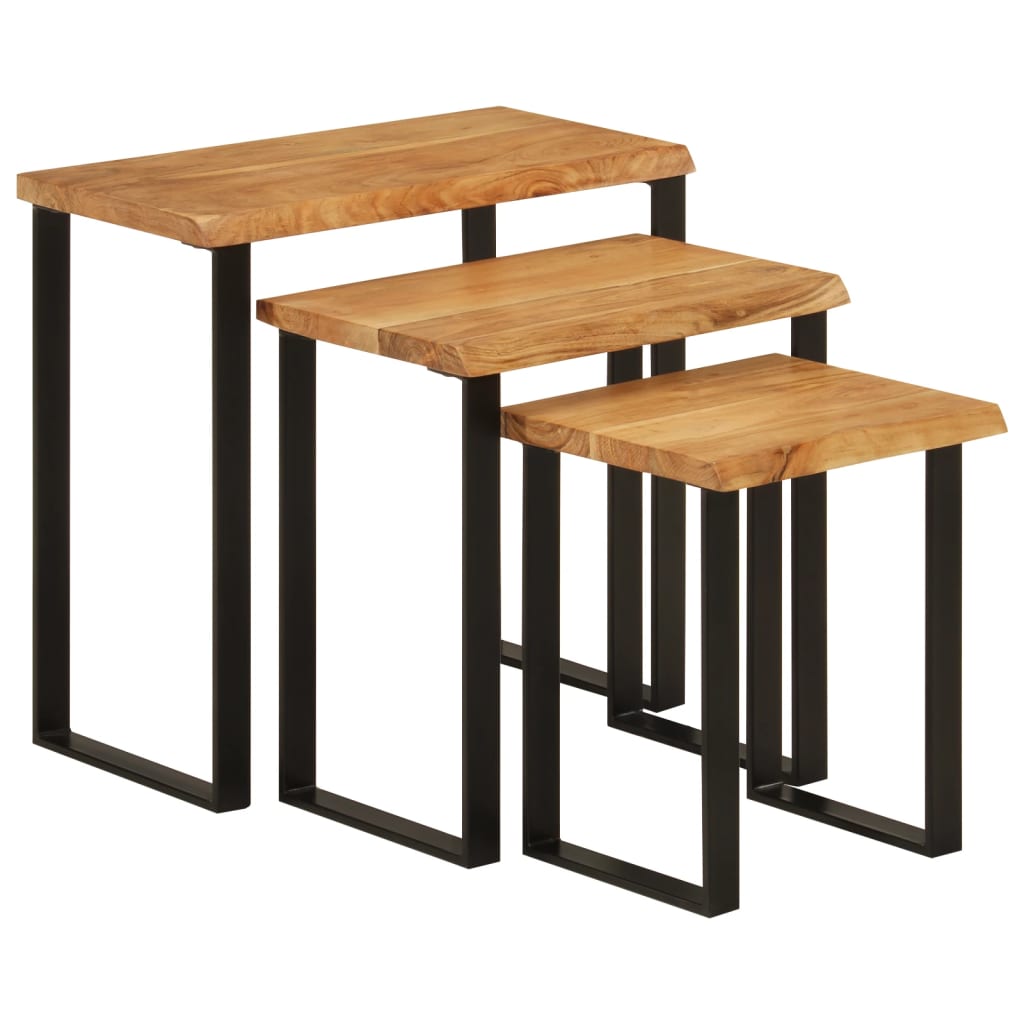 Sidebord Tre Stablebare med naturlig kant 3 stk heltre akasie