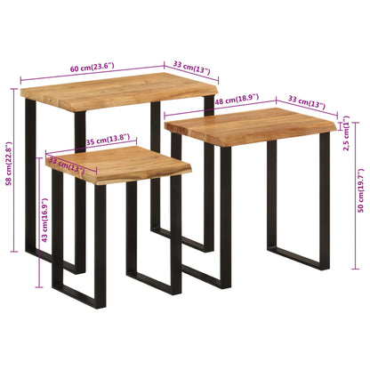 Sidebord Tre Stablebare med naturlig kant 3 stk heltre akasie