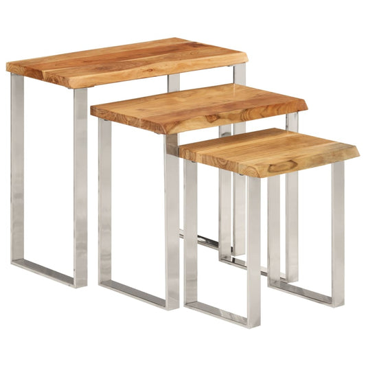 Sidebord Tre Stablebare med naturlig kant 3 stk heltre akasie