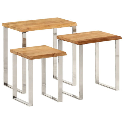 Sidebord Tre Stablebare med naturlig kant 3 stk heltre akasie